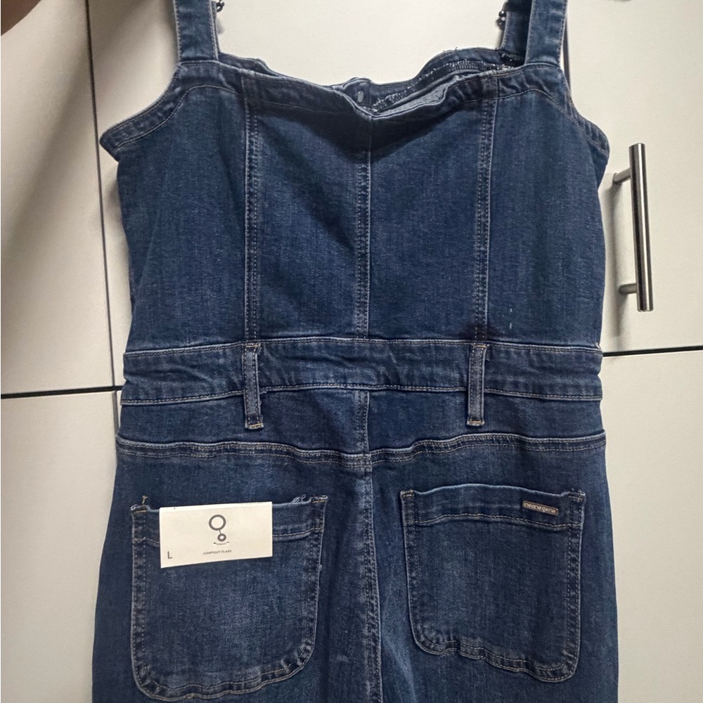 NWT large Dark Wash Denim Button-Front Jumpsuit - Picture 4 of 7